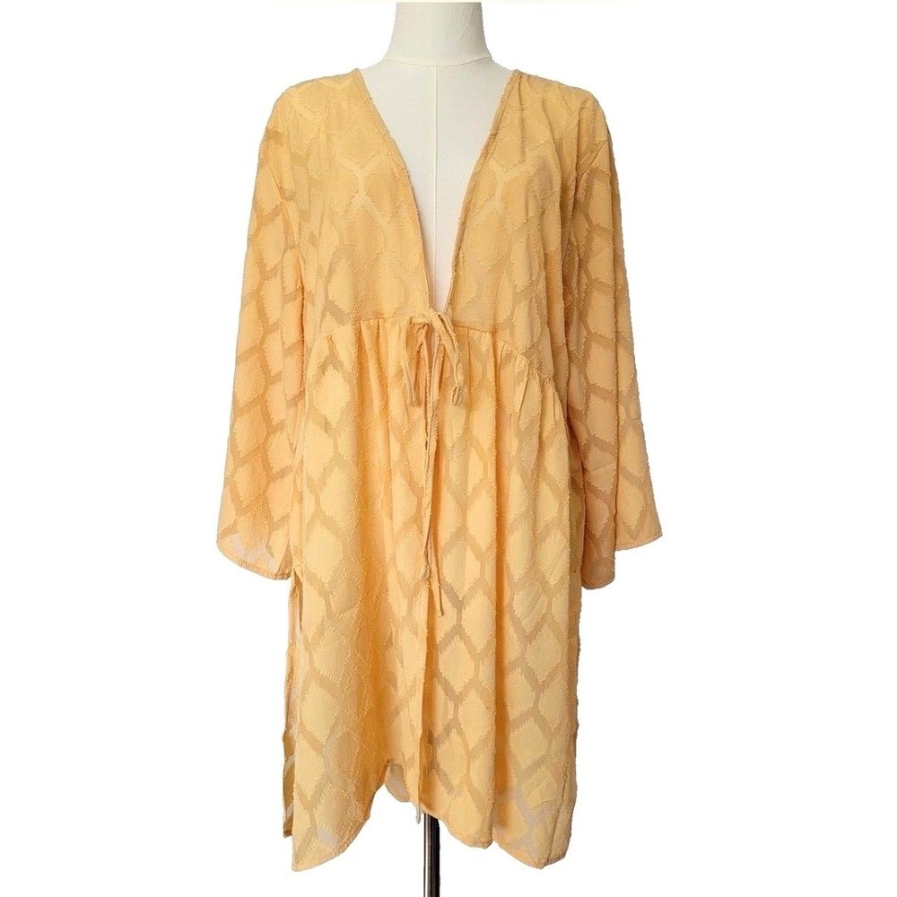 Maurices Womens Large Yellow Diamond Kimono Swim Coverup Boho